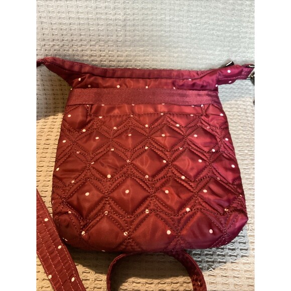 Lug Skipper SE Crossbody Purse/ Raspberry Red/White Polka Dot Adjustable RFID - Picture 5 of 16